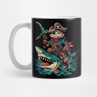 Cat Riding Shark Marine Thrill Ride Mug